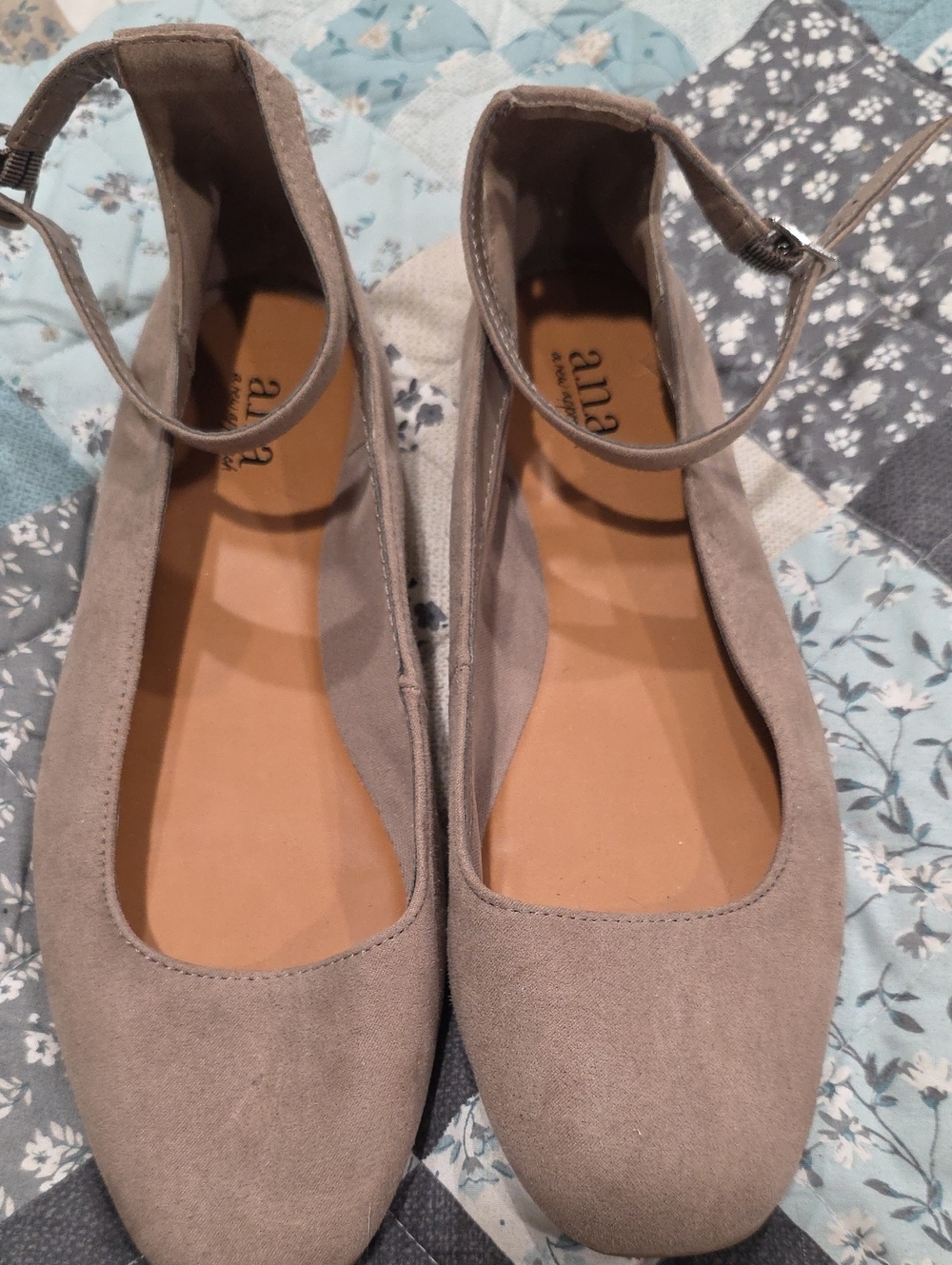 a.n.a Taupe Suede Ankle-Strap Ballet Flats